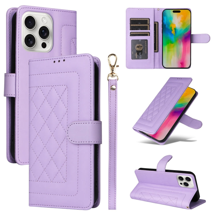 For iPhone 16 Pro Diamond Lattice Leather Flip Phone Case(Light Purple) - iPhone 16 Pro Cases by buy2fix | Online Shopping UK | buy2fix