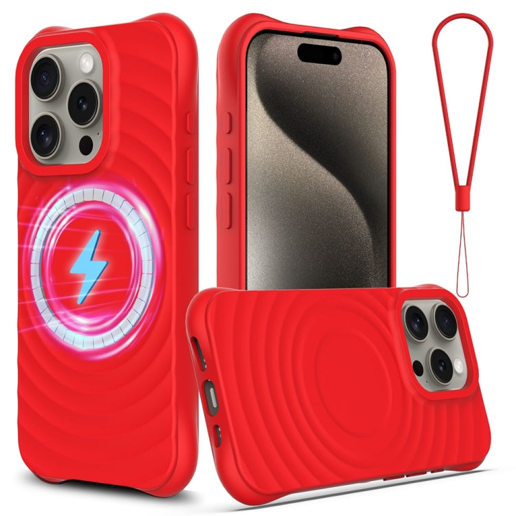 For iPhone 15 Pro Max Wave Texture MagSafe Magnetic Liquid Silicone Phone Case(Red) - iPhone 15 Pro Max Cases by buy2fix | Online Shopping UK | buy2fix