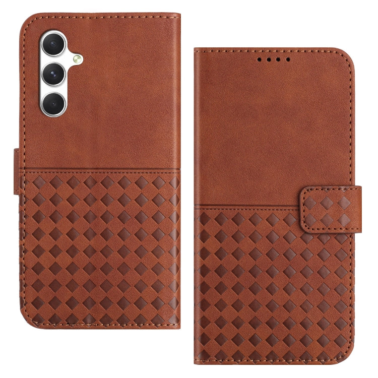 For Samsung Galaxy A55 5G Woven Embossed RFID Blocking Leather Phone Case(Brown) - Galaxy Phone Cases by buy2fix | Online Shopping UK | buy2fix