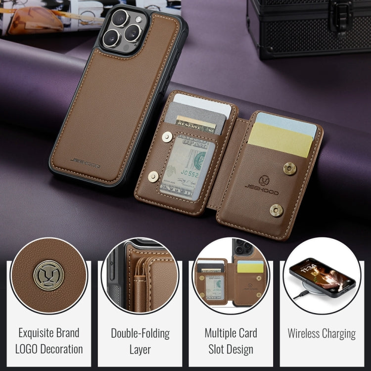 For iPhone 16 Pro JEEHOOD J05 Business Magnetic Style RFID Leather Phone Case(Brown) - iPhone 16 Pro Cases by JEEHOOD | Online Shopping UK | buy2fix