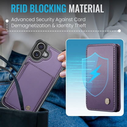 For iPhone 16 JEEHOOD J05 Business Magnetic Style RFID Leather Phone Case(Purple) - iPhone 16 Cases by JEEHOOD | Online Shopping UK | buy2fix