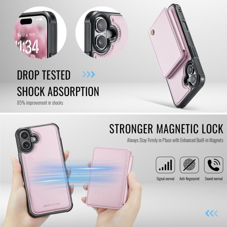 For iPhone 16 JEEHOOD J05 Business Magnetic Style RFID Leather Phone Case(Pink) - iPhone 16 Cases by JEEHOOD | Online Shopping UK | buy2fix