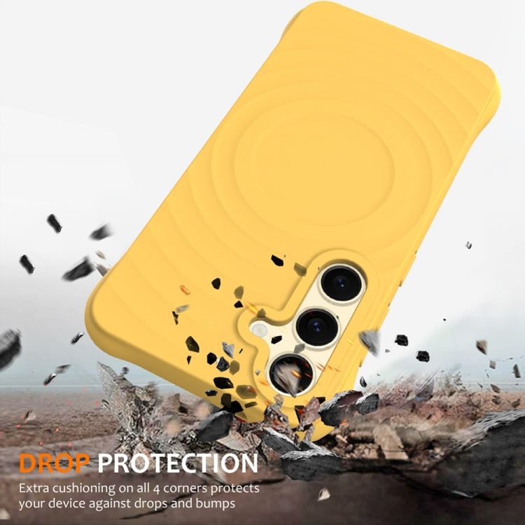 For Samsung Galaxy S23 FE 5G Wave Texture MagSafe Magnetic Liquid Silicone Phone Case(Yellow) - Galaxy S23 FE 5G Cases by buy2fix | Online Shopping UK | buy2fix