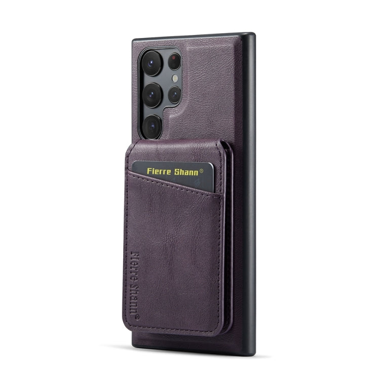 For Samsung Galaxy S24 Ultra 5G Fierre Shann Oil Wax Cow Leather Magnetic Card Holder Phone Case(Purple) - Galaxy S24 Ultra 5G Cases by FIERRE SHANN | Online Shopping UK | buy2fix