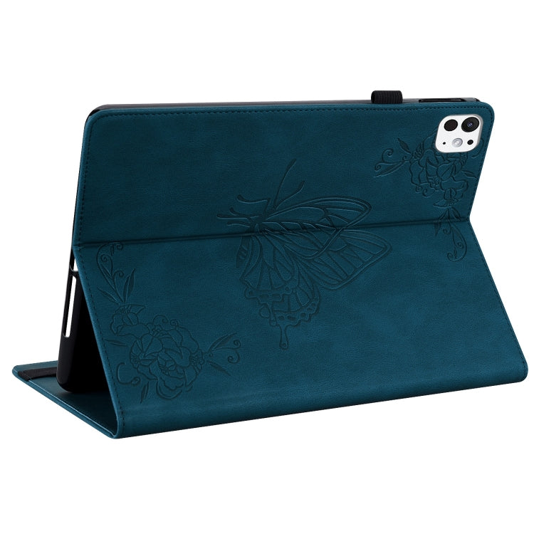 For iPad Pro 11 2024 Butterfly Flower Embossed Leather Tablet Case(Blue) - iPad Pro 11 2024 Cases by buy2fix | Online Shopping UK | buy2fix