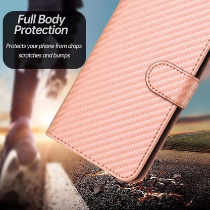 For iPhone 16 Pro YX0070 Carbon Fiber Buckle Leather Phone Case with Lanyard(Pink) - iPhone 16 Pro Cases by buy2fix | Online Shopping UK | buy2fix