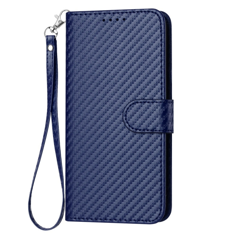 For iPhone 16 YX0070 Carbon Fiber Buckle Leather Phone Case with Lanyard(Royal Blue) - iPhone 16 Cases by buy2fix | Online Shopping UK | buy2fix