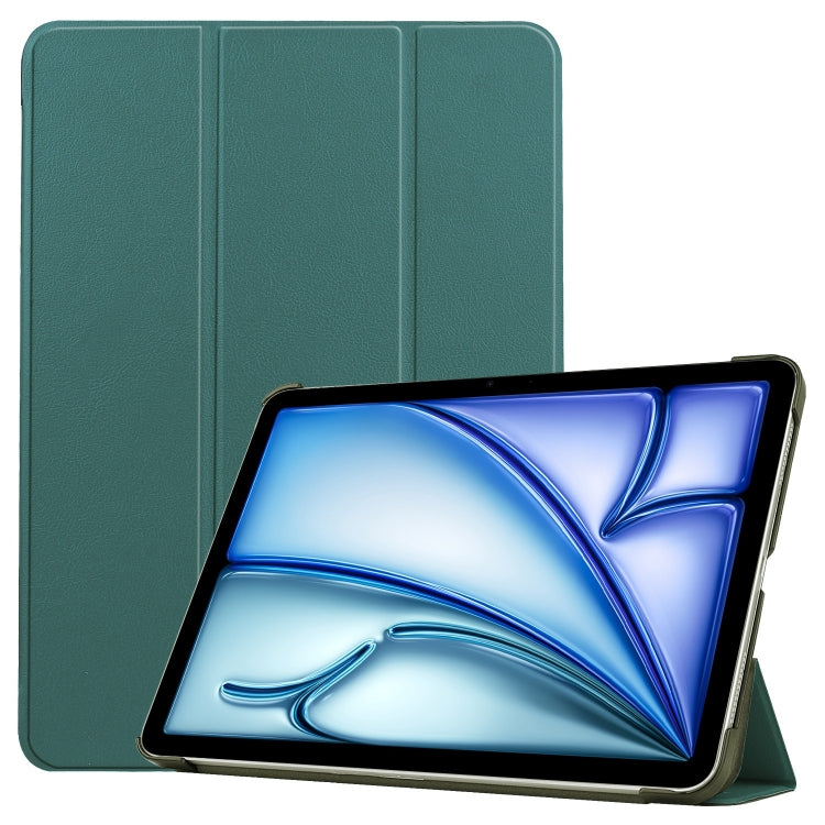 For iPad Air 11 2024 Custer Pure Color 3-Fold Holder Smart Leather Tablet Case(Dark Green) - iPad Air 11 2024 Cases by buy2fix | Online Shopping UK | buy2fix