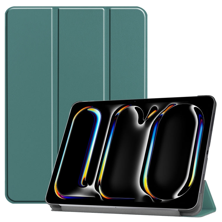 For iPad Pro 11 2024 Custer Pure Color 3-Fold Holder Smart Leather Tablet Case(Dark Green) - iPad Pro 11 2024 Cases by buy2fix | Online Shopping UK | buy2fix