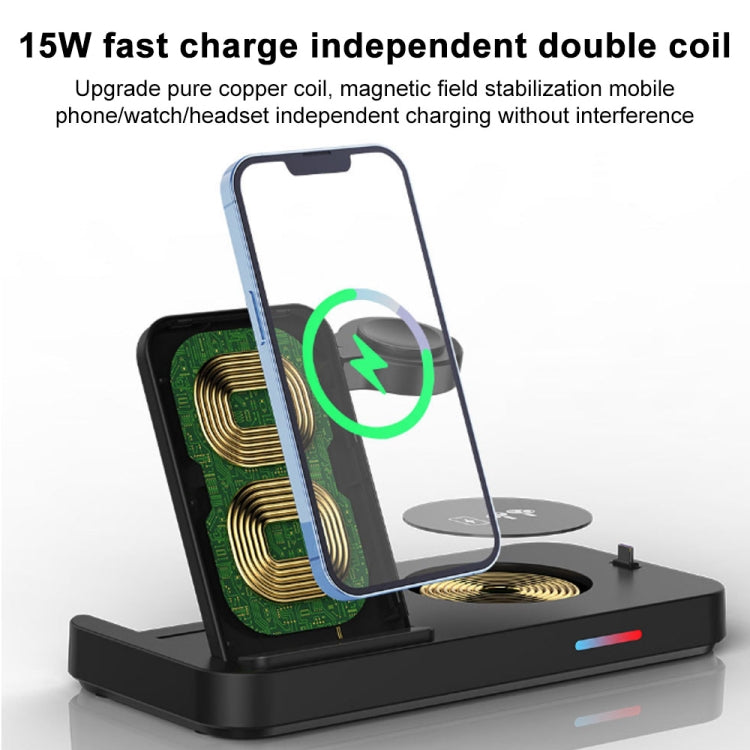 For Samsung Watch Series 3 in 1 15W Fold Wireless Charger Stand(Black) - Multifunction Charger by buy2fix | Online Shopping UK | buy2fix