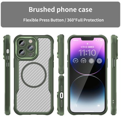 For iPhone 11 Pro Carbon Fiber Texture MagSafe Translucent Phone Case(Green) - iPhone 11 Pro Cases by buy2fix | Online Shopping UK | buy2fix