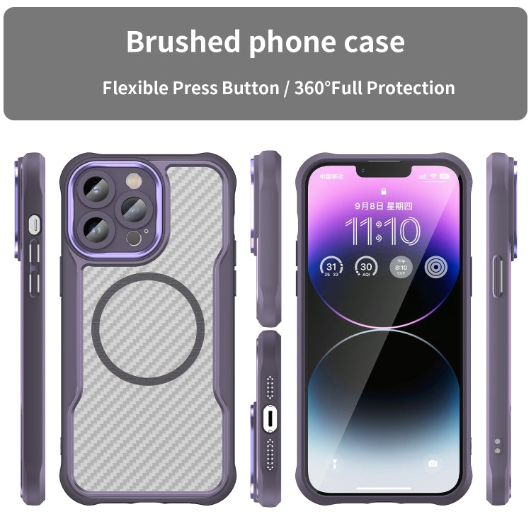 For iPhone 11 Pro Carbon Fiber Texture MagSafe Translucent Phone Case(Purple) - iPhone 11 Pro Cases by buy2fix | Online Shopping UK | buy2fix