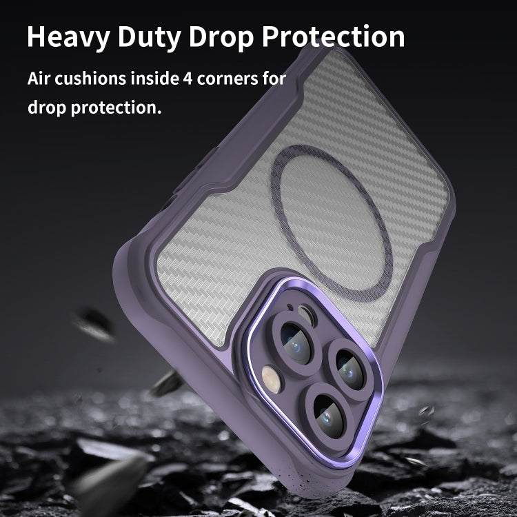 For iPhone 11 Pro Carbon Fiber Texture MagSafe Translucent Phone Case(Purple) - iPhone 11 Pro Cases by buy2fix | Online Shopping UK | buy2fix