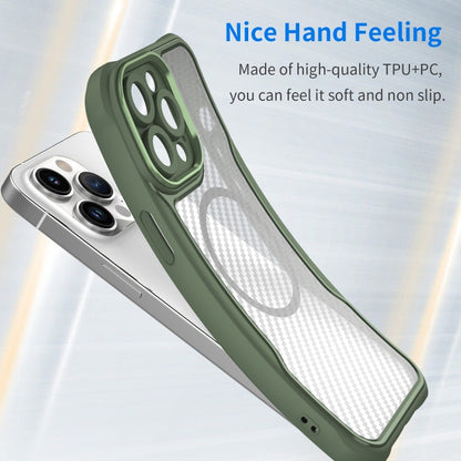 For iPhone 12 Pro Carbon Fiber Texture MagSafe Translucent Phone Case(Green) - iPhone 12 / 12 Pro Cases by buy2fix | Online Shopping UK | buy2fix