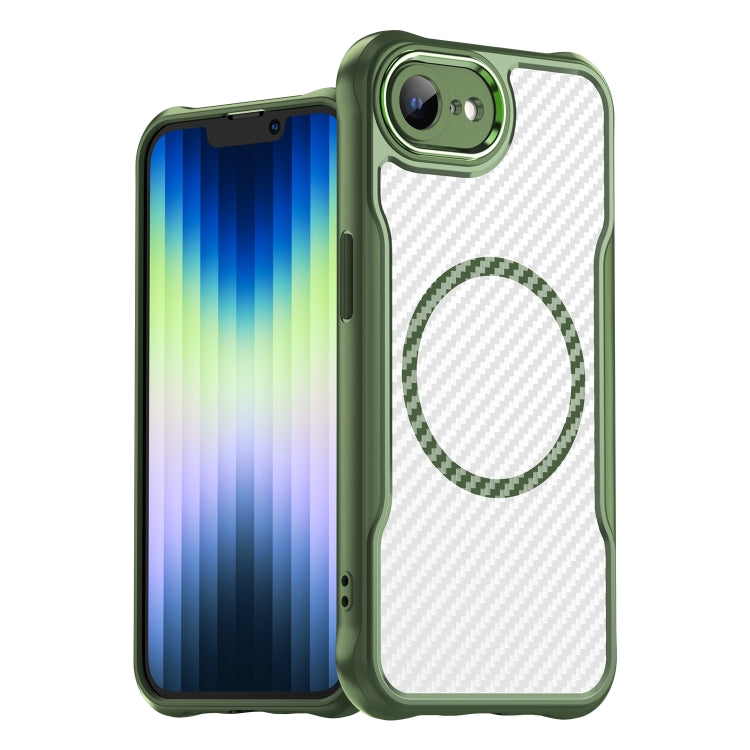 For iPhone SE 2024 Carbon Fiber Texture MagSafe Translucent Phone Case(Green) - More iPhone Cases by buy2fix | Online Shopping UK | buy2fix