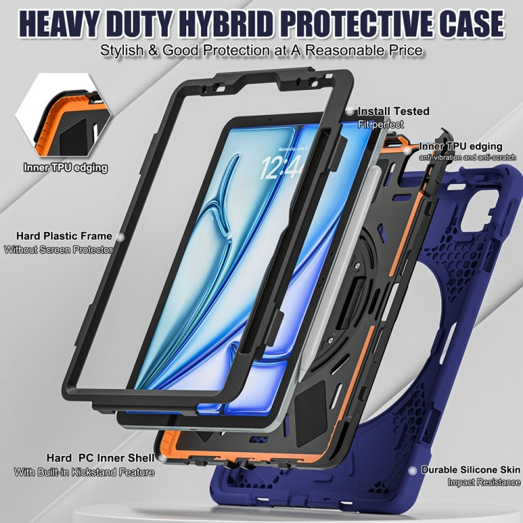 For iPad Air 11 2024 Rotatable Holder Silicone Hybrid PC Tablet Case with Shoulder Strap(Navy Blue) - iPad Air 11 2024 Cases by buy2fix | Online Shopping UK | buy2fix