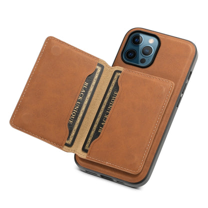 For iPhone 12 Pro Denior D13 Retro Texture Leather MagSafe Card Bag Phone Case(Brown) - iPhone 12 / 12 Pro Cases by Denior | Online Shopping UK | buy2fix