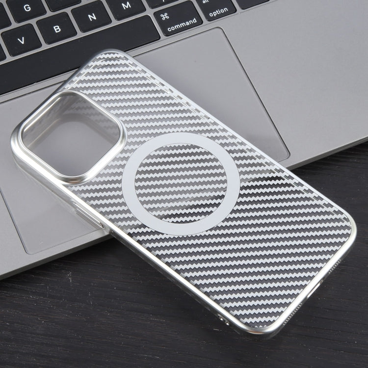 For iPhone 15 Pro Max 6D Plated Carbon Fiber Clear Magsafe PC Phone Case(Starlight Silver) - iPhone 15 Pro Max Cases by buy2fix | Online Shopping UK | buy2fix