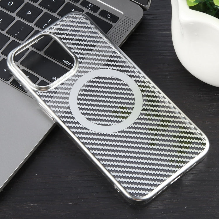 For iPhone 12 6D Plated Carbon Fiber Clear Magsafe PC Phone Case(Starlight Silver) - iPhone 12 / 12 Pro Cases by buy2fix | Online Shopping UK | buy2fix