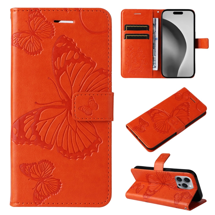 For iPhone 16 Pro Max 3D Butterfly Embossed Pattern Flip Leather Phone Case(Orange) - iPhone 16 Pro Cases by buy2fix | Online Shopping UK | buy2fix