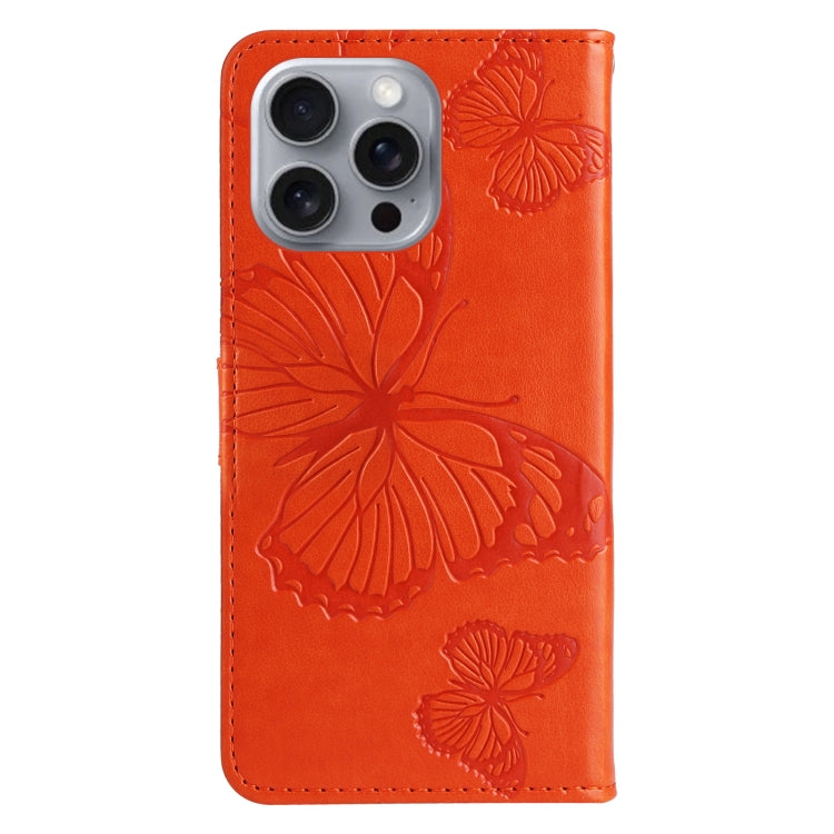 For iPhone 16 Pro Max 3D Butterfly Embossed Pattern Flip Leather Phone Case(Orange) - iPhone 16 Pro Cases by buy2fix | Online Shopping UK | buy2fix