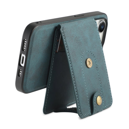 For iPhone 15 Plus Denior D14 NK Retro Pattern MagSafe Magnetic Card Holder Leather Phone Case(Blue) - iPhone 15 Plus Cases by Denior | Online Shopping UK | buy2fix