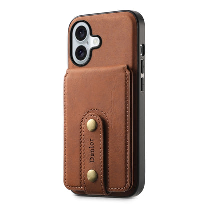 For iPhone 16 Denior D14 NK Retro Pattern MagSafe Magnetic Card Holder Leather Phone Case(Brown) - iPhone 16 Cases by Denior | Online Shopping UK | buy2fix