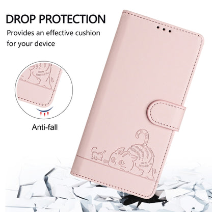 For Motorola Moto G 5G 2024 Global Cat Rat Embossed Pattern RFID Leather Phone Case with Lanyard(Pink) - Motorola Cases by buy2fix | Online Shopping UK | buy2fix