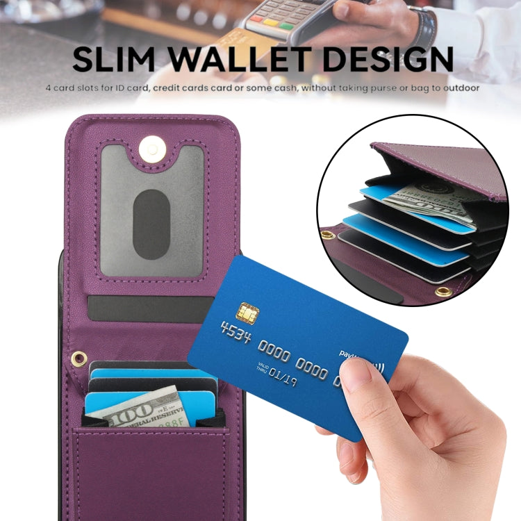 For iPhone 16 Pro Max YM015 Crossbody Rhombic Card Bag RFID Phone Case(Dark Purple) - iPhone 16 Pro Max Cases by buy2fix | Online Shopping UK | buy2fix