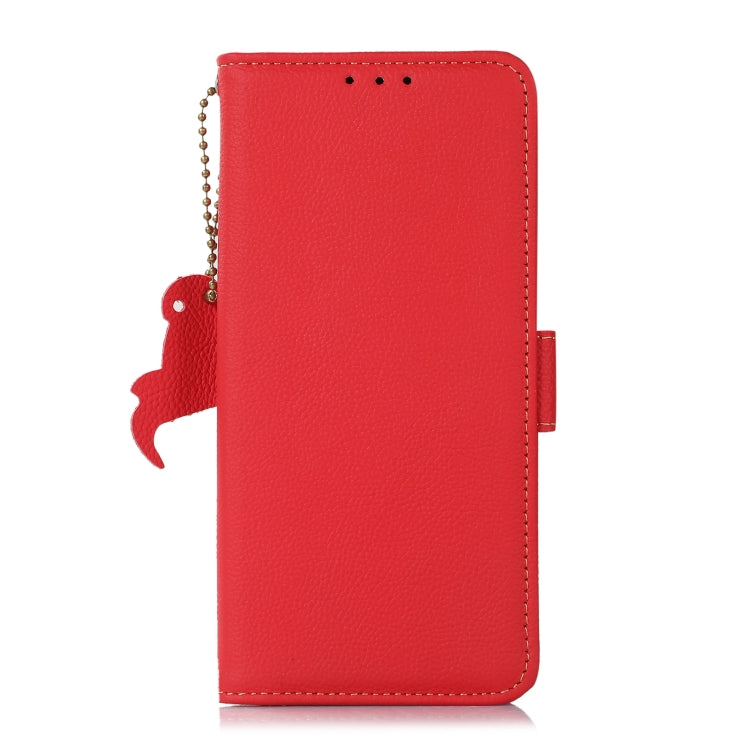 For iPhone 16e Side-Magnetic TJ Genuine Leather RFID Phone Case(Red) - iPhone 16e Cases by buy2fix | Online Shopping UK | buy2fix