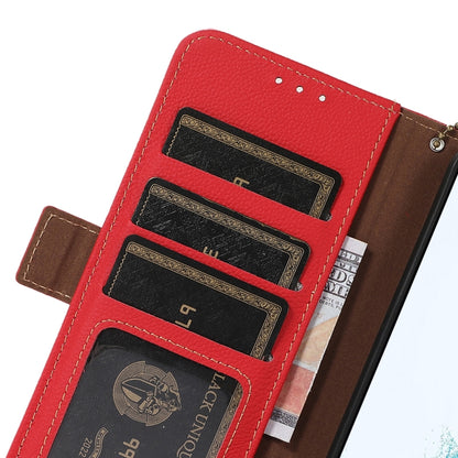 For iPhone 16e Side-Magnetic TJ Genuine Leather RFID Phone Case(Red) - iPhone 16e Cases by buy2fix | Online Shopping UK | buy2fix