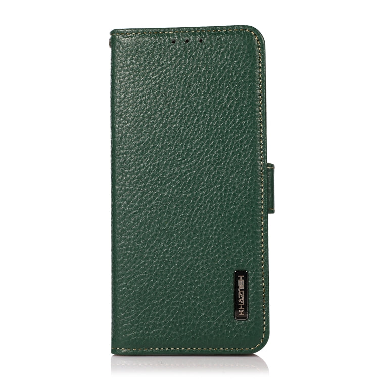 For iPhone 16 Pro KHAZNEH Side-Magnetic Litchi Genuine Leather RFID Case(Green) - iPhone 16 Pro Cases by buy2fix | Online Shopping UK | buy2fix