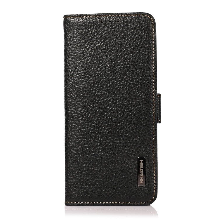 For iPhone 16 Plus KHAZNEH Side-Magnetic Litchi Genuine Leather RFID Case(Black) - iPhone 16 Plus Cases by buy2fix | Online Shopping UK | buy2fix