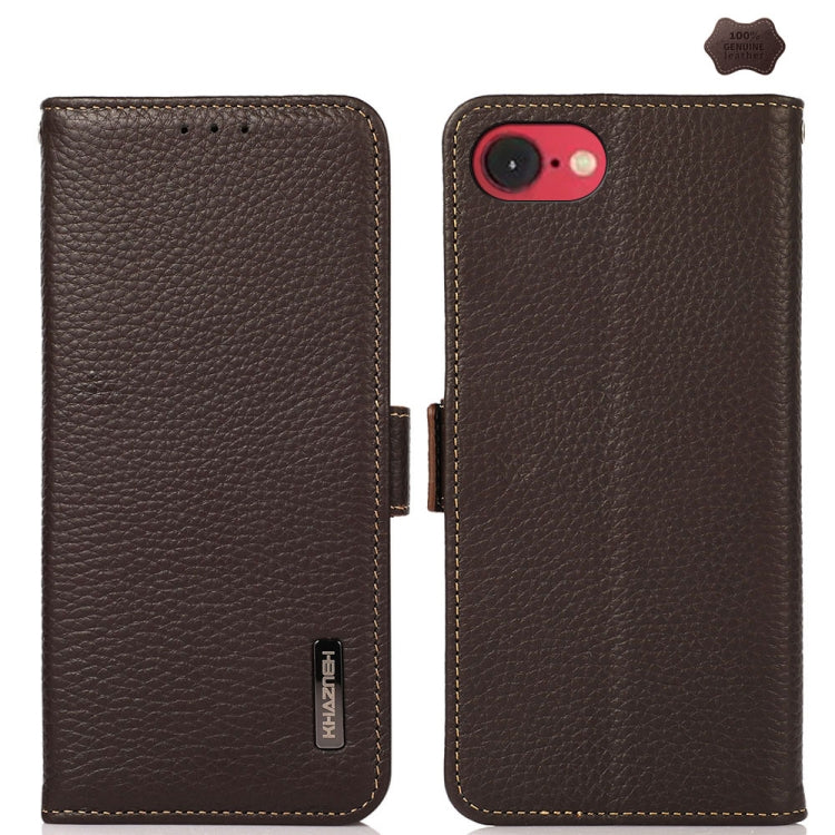 For iPhone SE 2024 KHAZNEH Side-Magnetic Litchi Genuine Leather RFID Case(Brown) - More iPhone Cases by buy2fix | Online Shopping UK | buy2fix