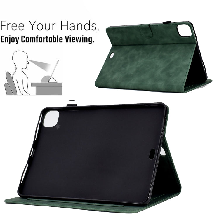 For iPad Pro 11 2024 Peony Butterfly Embossed Leather Smart Tablet Case(Green) - iPad Pro 11 2024 Cases by buy2fix | Online Shopping UK | buy2fix