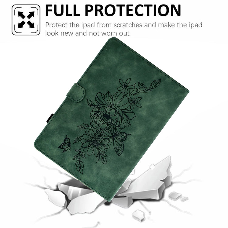 For iPad Pro 11 2024 Peony Butterfly Embossed Leather Smart Tablet Case(Green) - iPad Pro 11 2024 Cases by buy2fix | Online Shopping UK | buy2fix