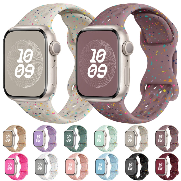 For Apple Watch Series 9 41mm Hole Style Butterfly Buckle Camouflage Silicone Watch Band(Light Purple) - Watch Bands by buy2fix | Online Shopping UK | buy2fix