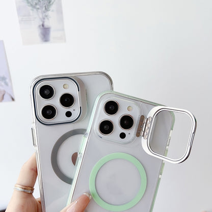 For iPhone 14 Pro Max J2 High Transparent MagSafe Magnetic Frame Holder Phone Case(White) - iPhone 14 Pro Max Cases by buy2fix | Online Shopping UK | buy2fix