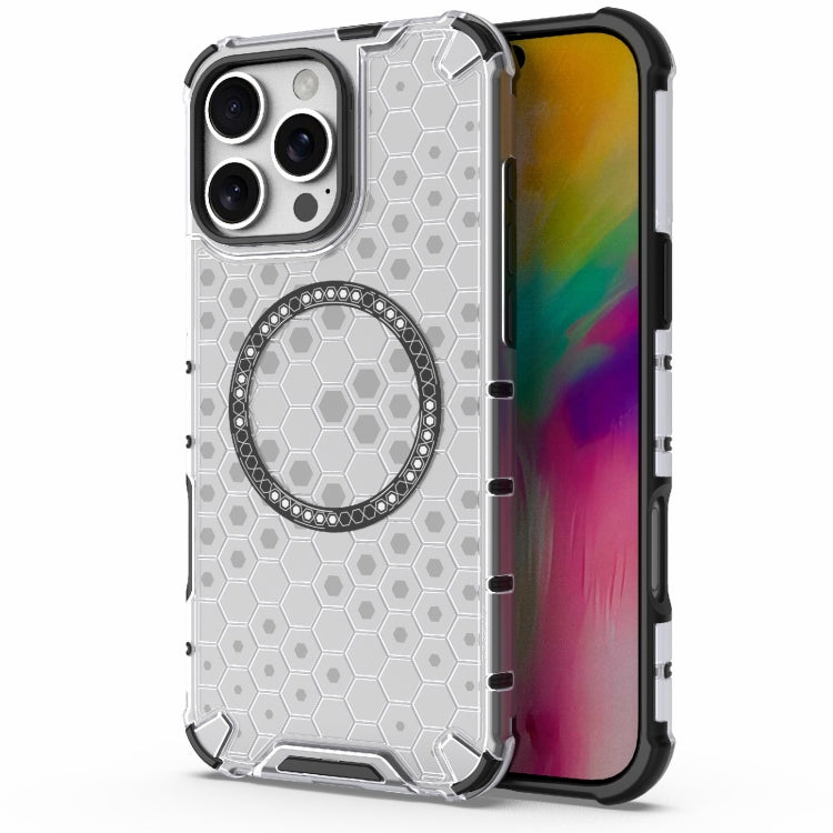 For iPhone 16 Pro Max Honeycomb Magnetic Ring Shockproof Phone Case(White) - iPhone 16 Pro Max Cases by buy2fix | Online Shopping UK | buy2fix