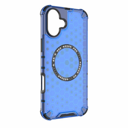 For iPhone 16 Plus Honeycomb Magnetic Ring Shockproof Phone Case(Blue) - iPhone 16 Plus Cases by buy2fix | Online Shopping UK | buy2fix