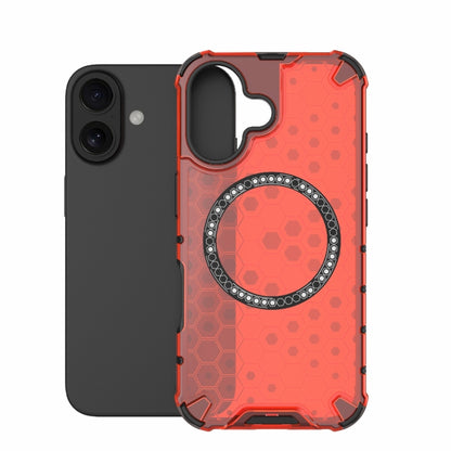 For iPhone 16 Honeycomb Magnetic Ring Shockproof Phone Case(Red) - iPhone 16 Cases by buy2fix | Online Shopping UK | buy2fix