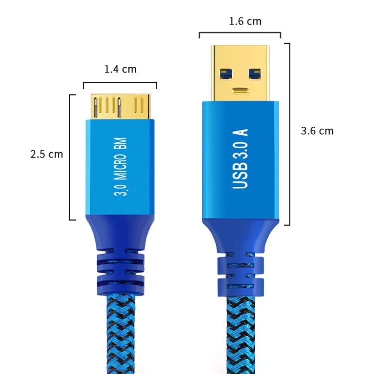 USB 3.0 Male To Micro USB 3.0 Male Braided Cable, Length:0.6m(Blue) - USB 3.0 by buy2fix | Online Shopping UK | buy2fix