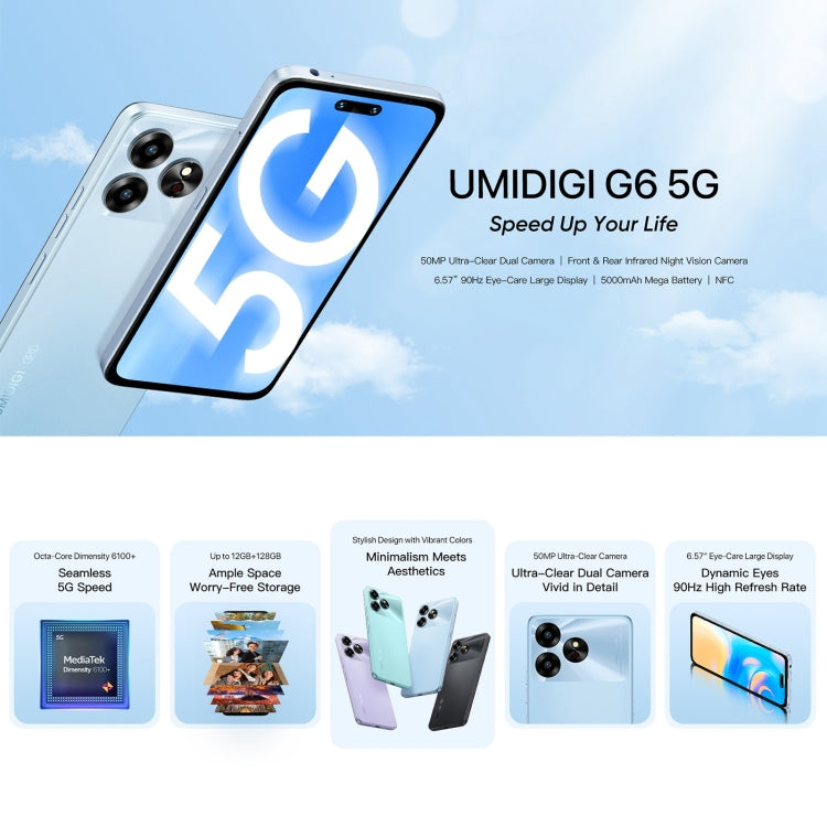 [HK Warehouse] UMIDIGI G6 5G, 6GB+128GB, Face ID Identification, 6.6 inch UMIDIGI OS Dimensity 6100+ 5G Octa Core, Network: 5G(Ice Blue) - UMIDIGI by UMIDIGI | Online Shopping UK | buy2fix