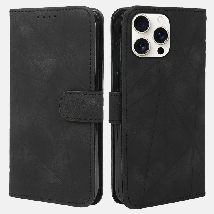 For iPhone 16 Pro Max Skin Feel Geometric Lines Leather Phone Case(Black) - iPhone 16 Pro Max Cases by buy2fix | Online Shopping UK | buy2fix