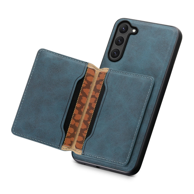 For Samsung Galaxy S23 5G Denior D13 Retro Texture Leather MagSafe Card Bag Phone Case(Blue) - Galaxy S23 5G Cases by Denior | Online Shopping UK | buy2fix