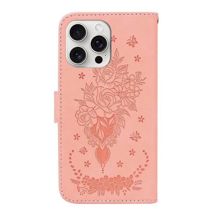 For iPhone 16 Pro Max Butterfly Rose Embossed Leather Phone Case(Pink) - iPhone 16 Pro Max Cases by buy2fix | Online Shopping UK | buy2fix