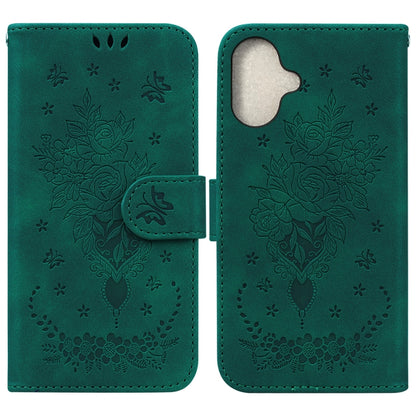 For iPhone 16 Plus Butterfly Rose Embossed Leather Phone Case(Green) - iPhone 16 Plus Cases by buy2fix | Online Shopping UK | buy2fix