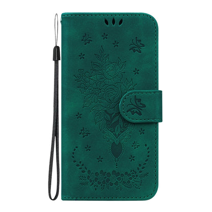 For iPhone 16 Plus Butterfly Rose Embossed Leather Phone Case(Green) - iPhone 16 Plus Cases by buy2fix | Online Shopping UK | buy2fix