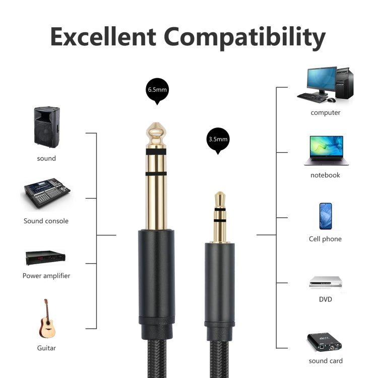 3662-3662BK 3.5mm Male to 6.35mm Male Stereo Amplifier Audio Cable, Length:3m(Black) - Microphone Audio Cable & Connector by buy2fix | Online Shopping UK | buy2fix