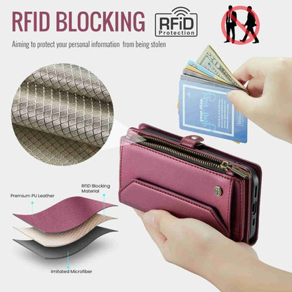 For iPhone 12 CaseMe C36 Card Slots Zipper Wallet RFID Anti-theft Leather Phone Case(Wine Red) - iPhone 12 / 12 Pro Cases by CaseMe | Online Shopping UK | buy2fix